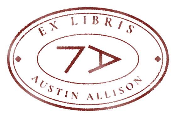 Ex Libris stamp of Austin Allison, with the Seven Lazy A brand