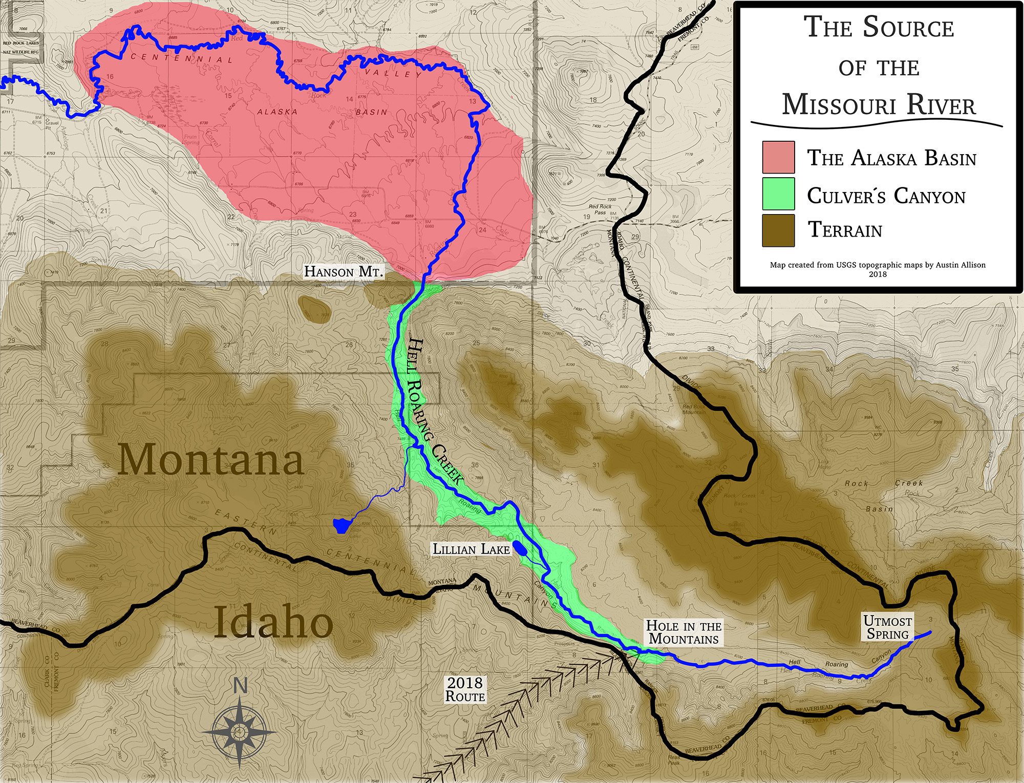 Map of the eastern Centennial Mountains and Valley and the Alaska Basin