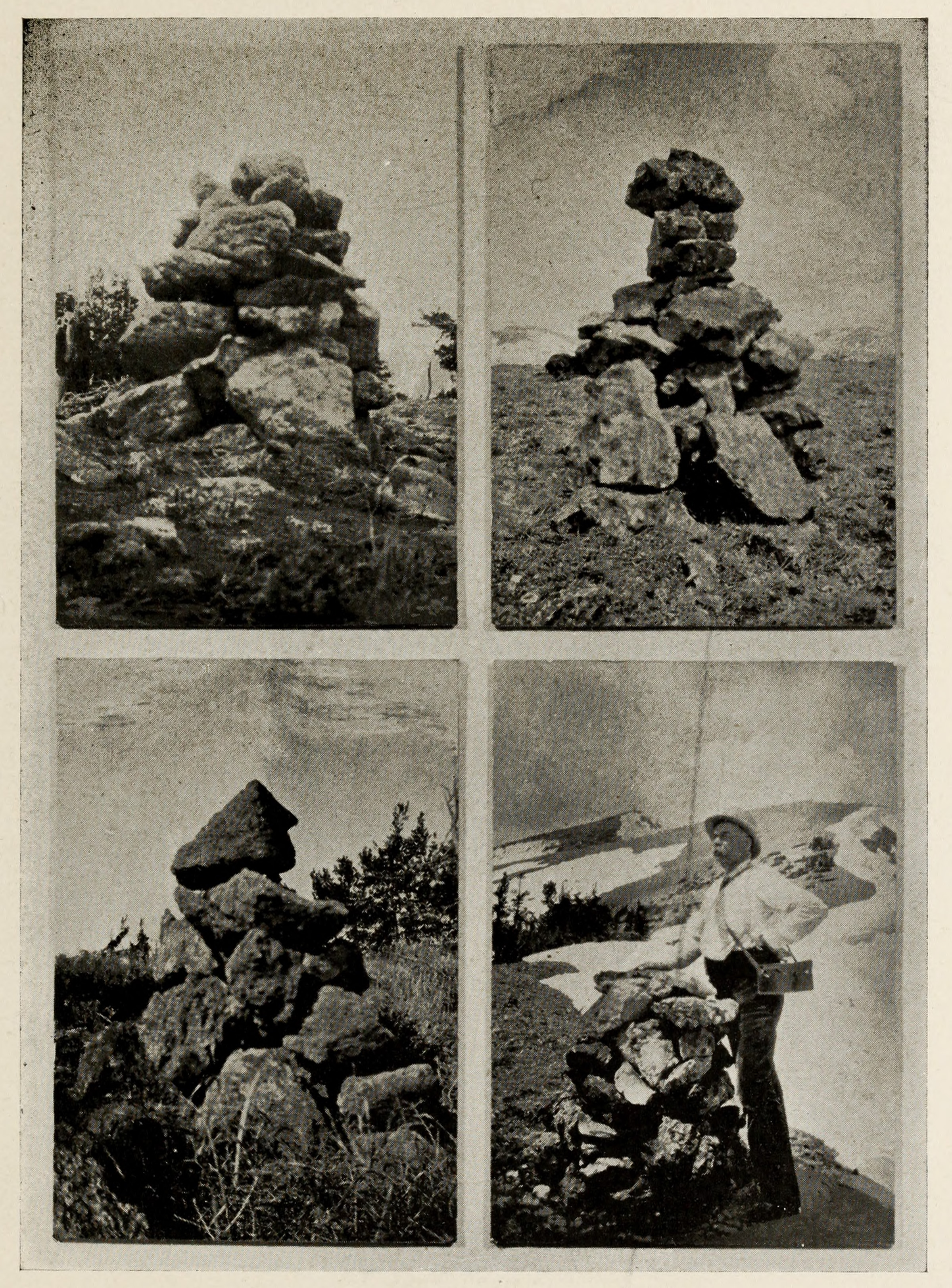 Photographs of stone monuments erected by Brower and his team